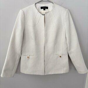 Tahari Arthur S Levine Women’s 10 White Open Front Lined Blazer Jacket Classy